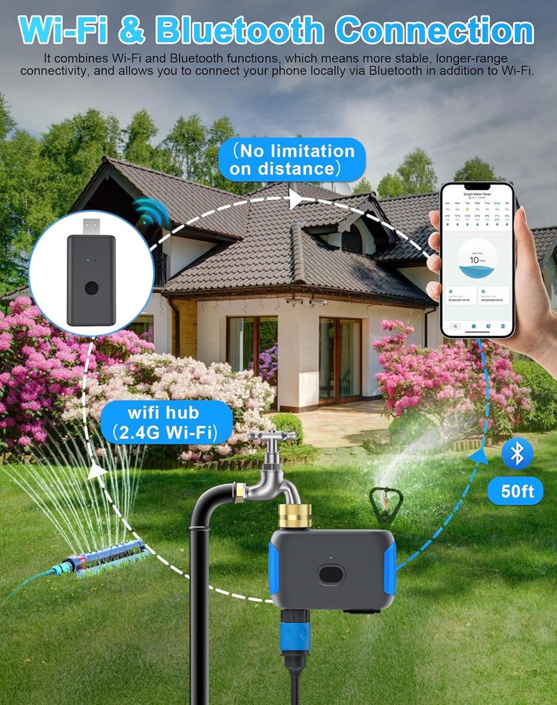 Smartale WiFi Sprinkler Timer, Smart Bluetooth Hose Timer, Programmable Automatic Irrigation System with Remote APP, Compatible with Alexa Google, Watering for Outdoor Garden Yard Lawn, 1 Outlet - Image 2